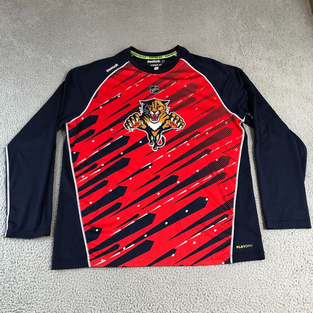 Florida Panthers Shirt Mens Extra Large Blue NHL Hockey Reebok Sports Center Ice